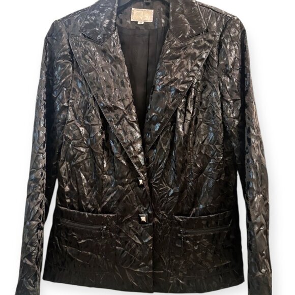 Vintage Alberto Makali Textured Black Crinkle Blazer Size 10 - Picture 1 of 12